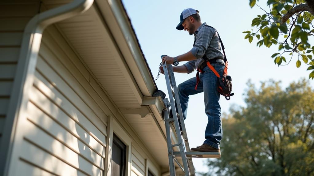 A sagging gutter hanging from a roof.